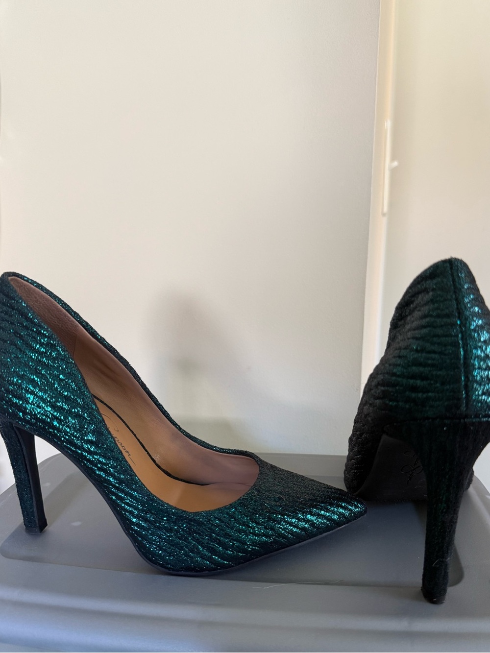 Jessica Simpson Teal Shimmer Pointed-Toe Stiletto Heels